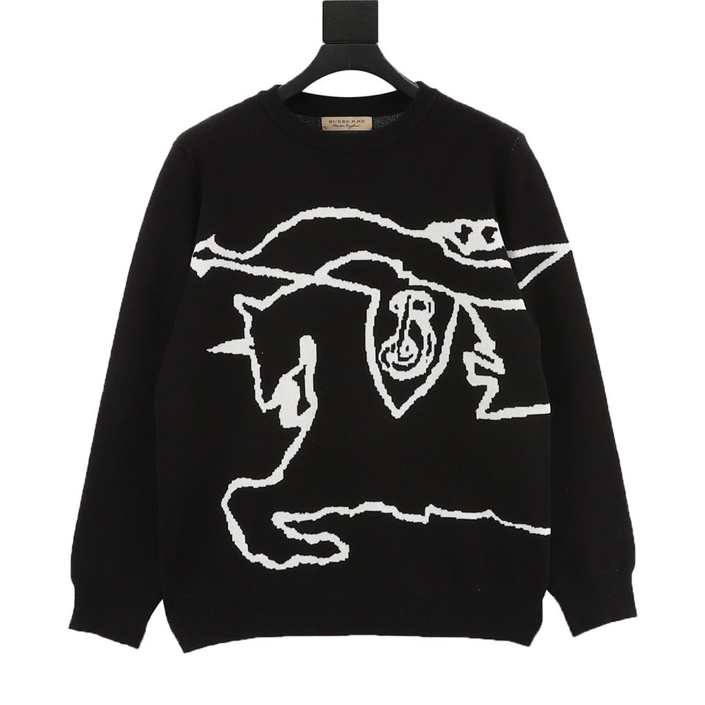 Burberry Women's Men's Black Abstract Equestrian Knight Crewneck Sweater