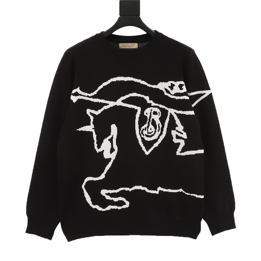 Burberry Women's Men's Black Abstract Equestrian Knight Crewneck Sweater