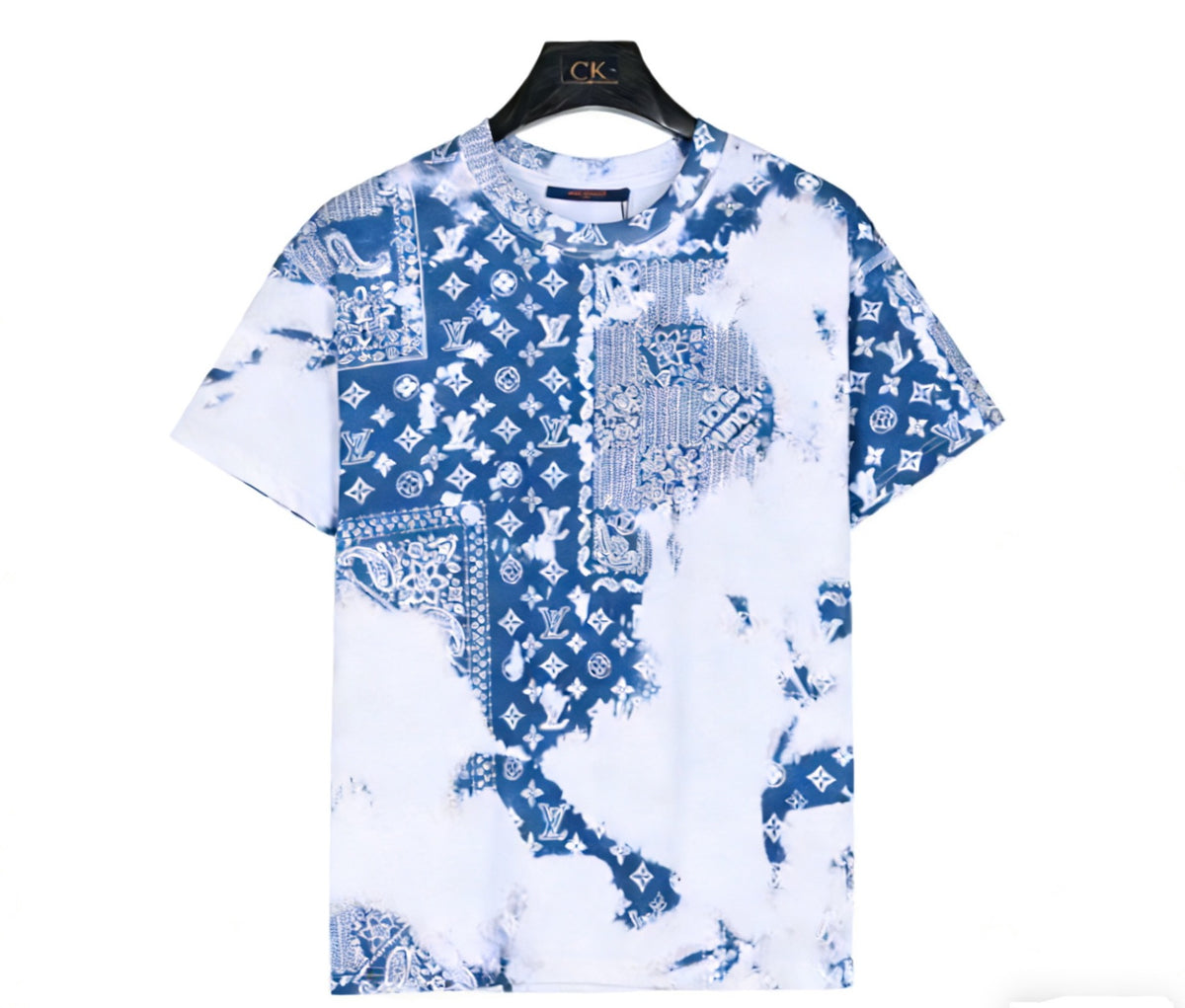 Louis Vuitton Bandana Tie-Dye Monogram Short-Sleeve T-Shirt in Blue and White