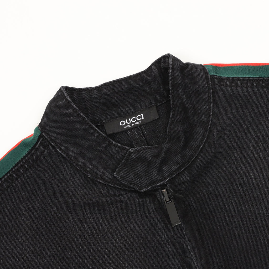 Gucci Women's & Men's Black Denim Jacket with Web Stripe Sleeves