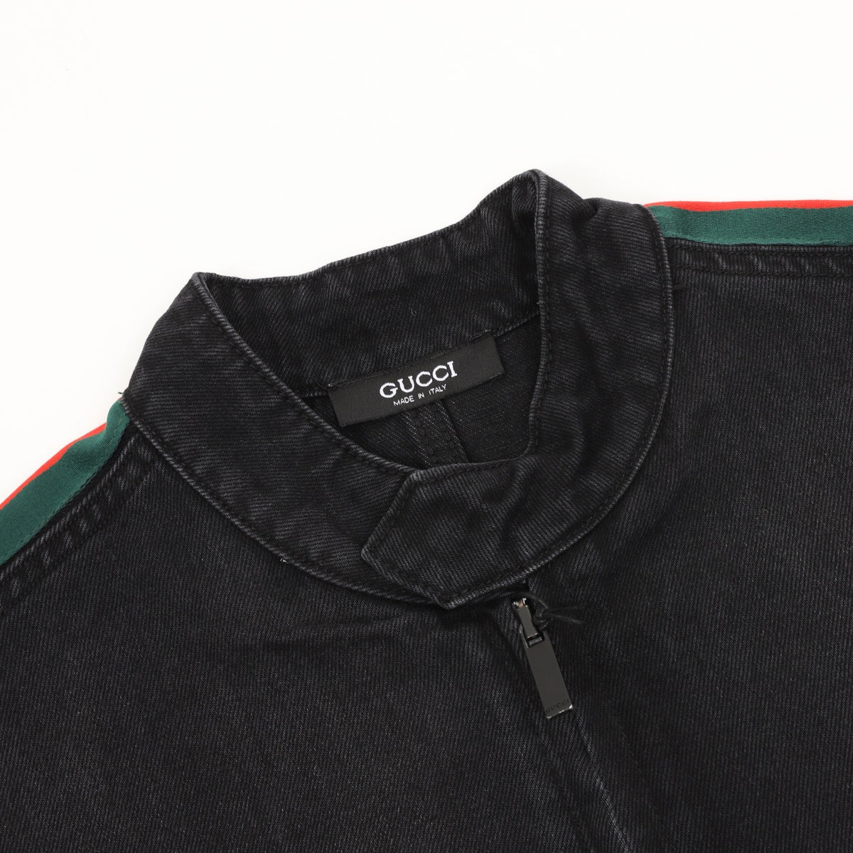 Gucci Women's & Men's Black Denim Jacket with Web Stripe Sleeves