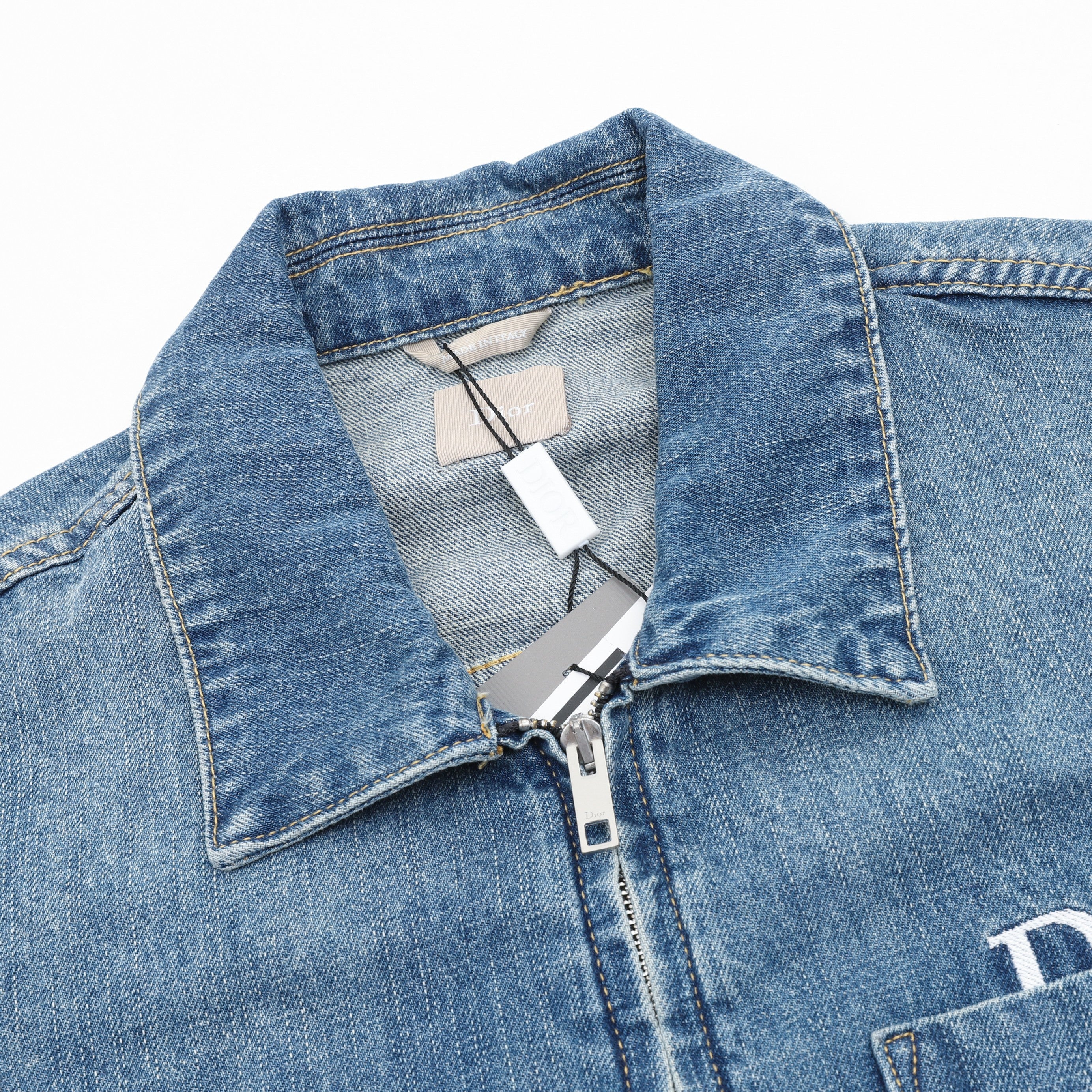 Dior CD Embroidered Pocket Zip-Up Denim Jacket