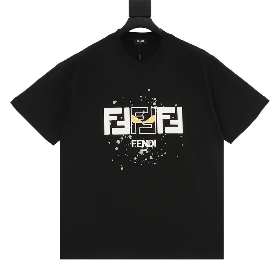 Fendi FF Monster Eyes Splash Print Short-Sleeve T-Shirt in Black