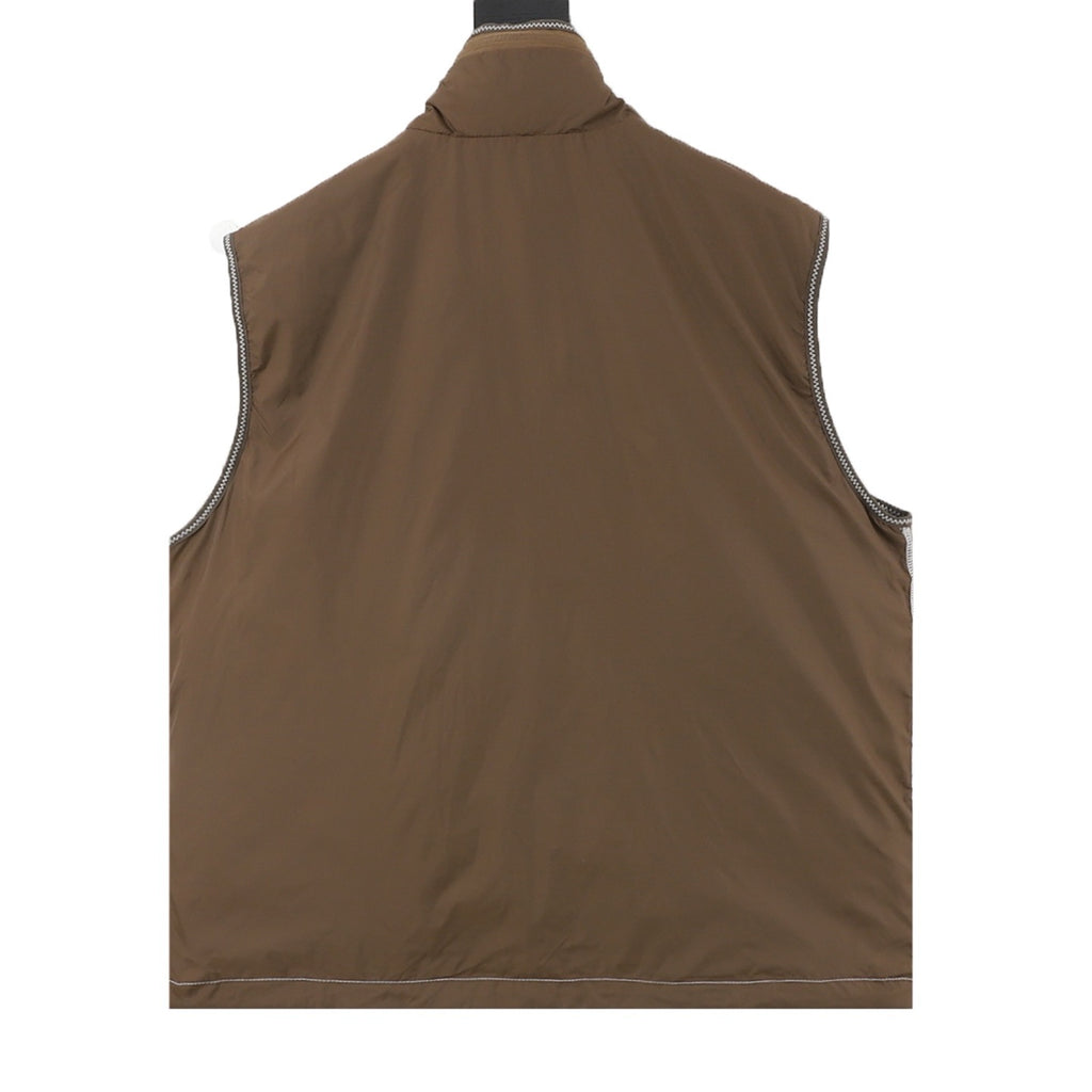 Moncler Women's Men's Brown Logo Patch Zip-Up Vest
