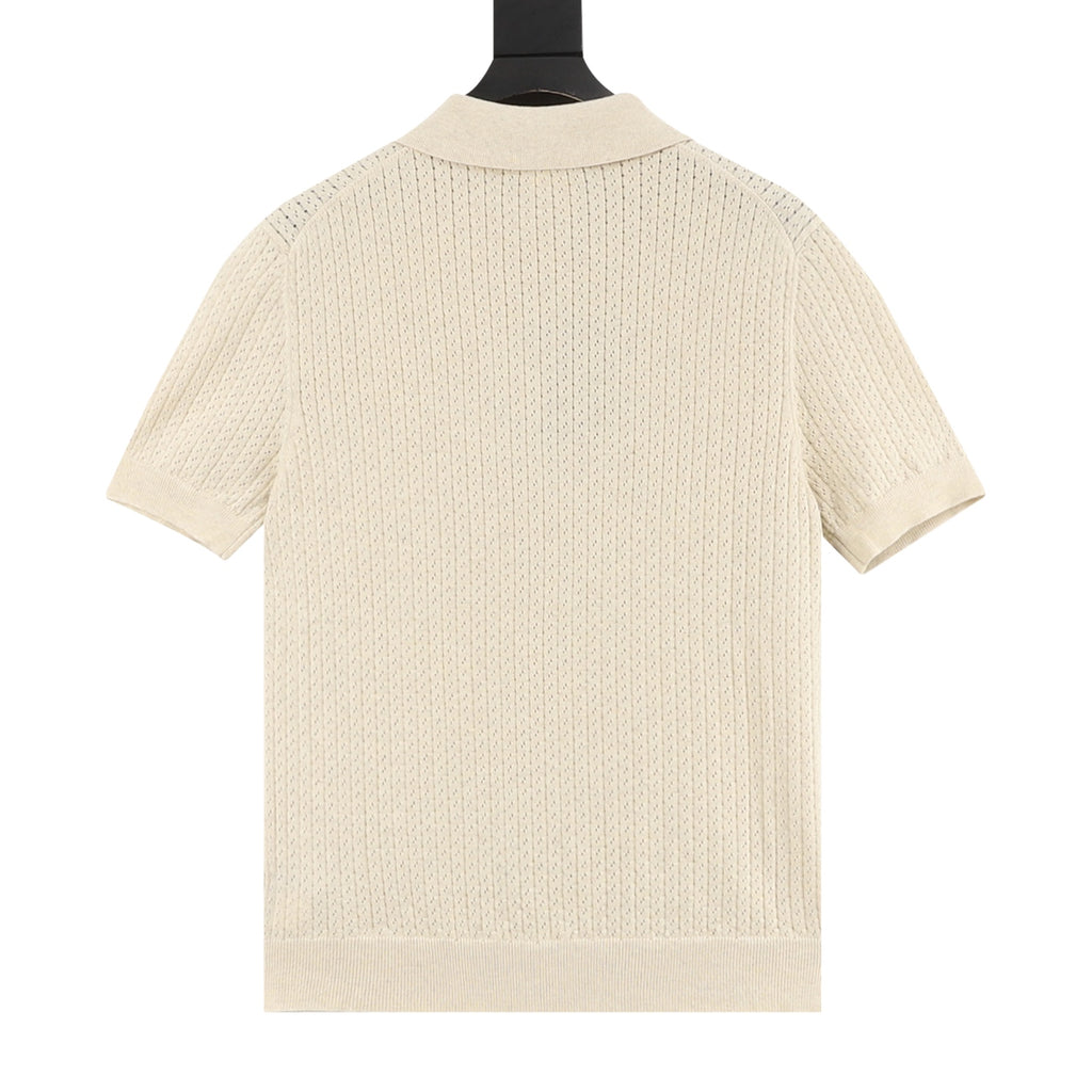 Loro Piana Openwork Knit Short-Sleeve Polo in Cream