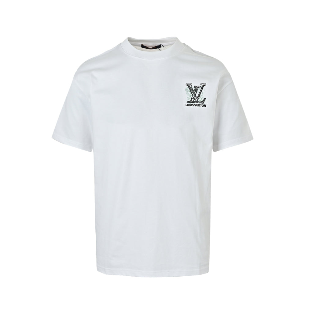 Louis Vuitton Floral LV Logo Print Short-Sleeve T-Shirt in White