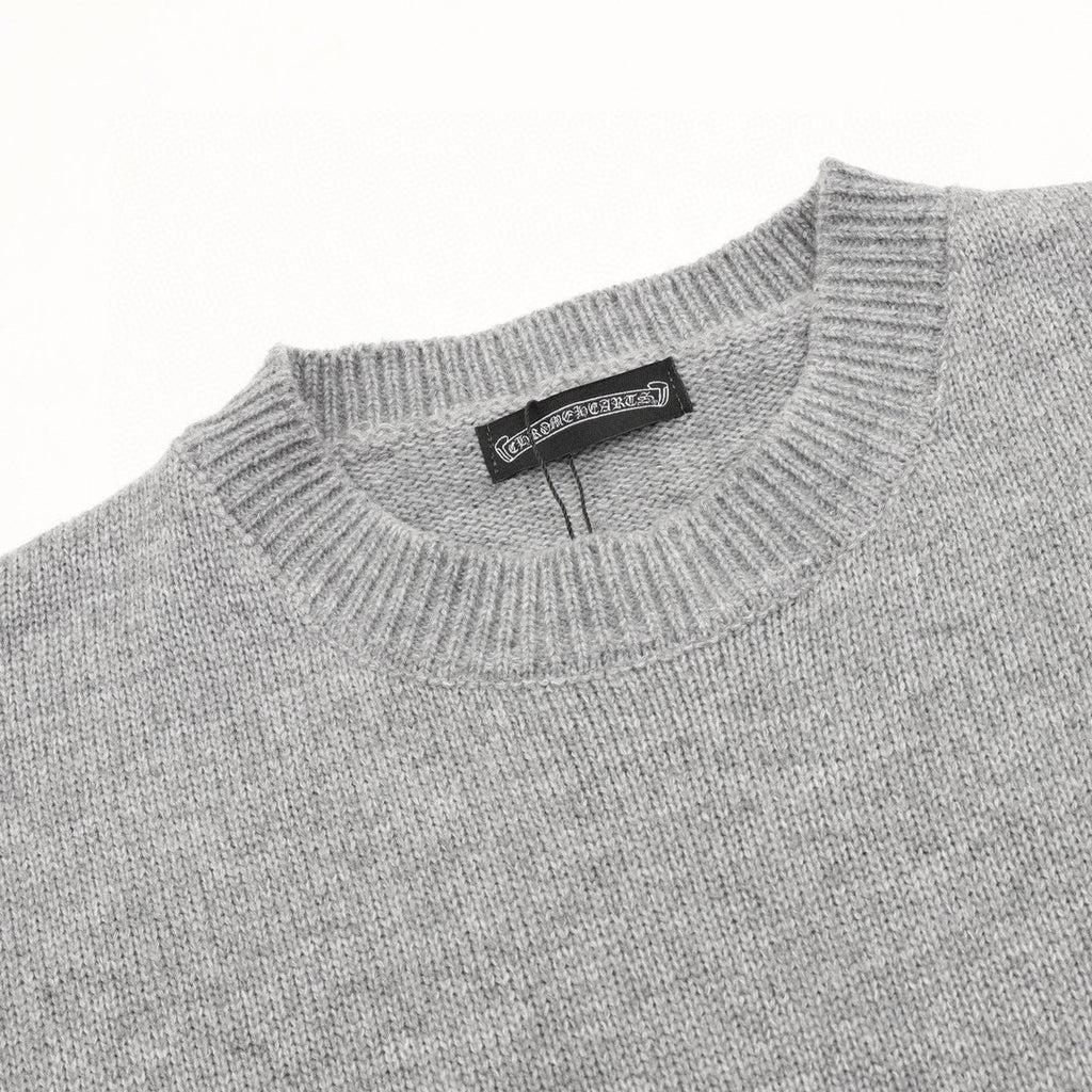 CH Embroidered Sanskrit Cross Distressed Knit Sweater