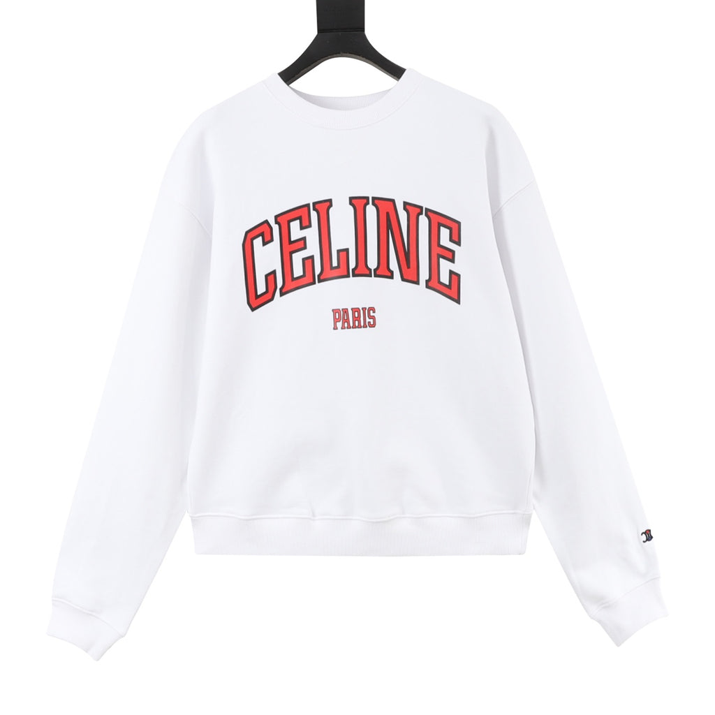 CELINE Women's & Men's White Varsity Logo Crewneck Sweatshirt