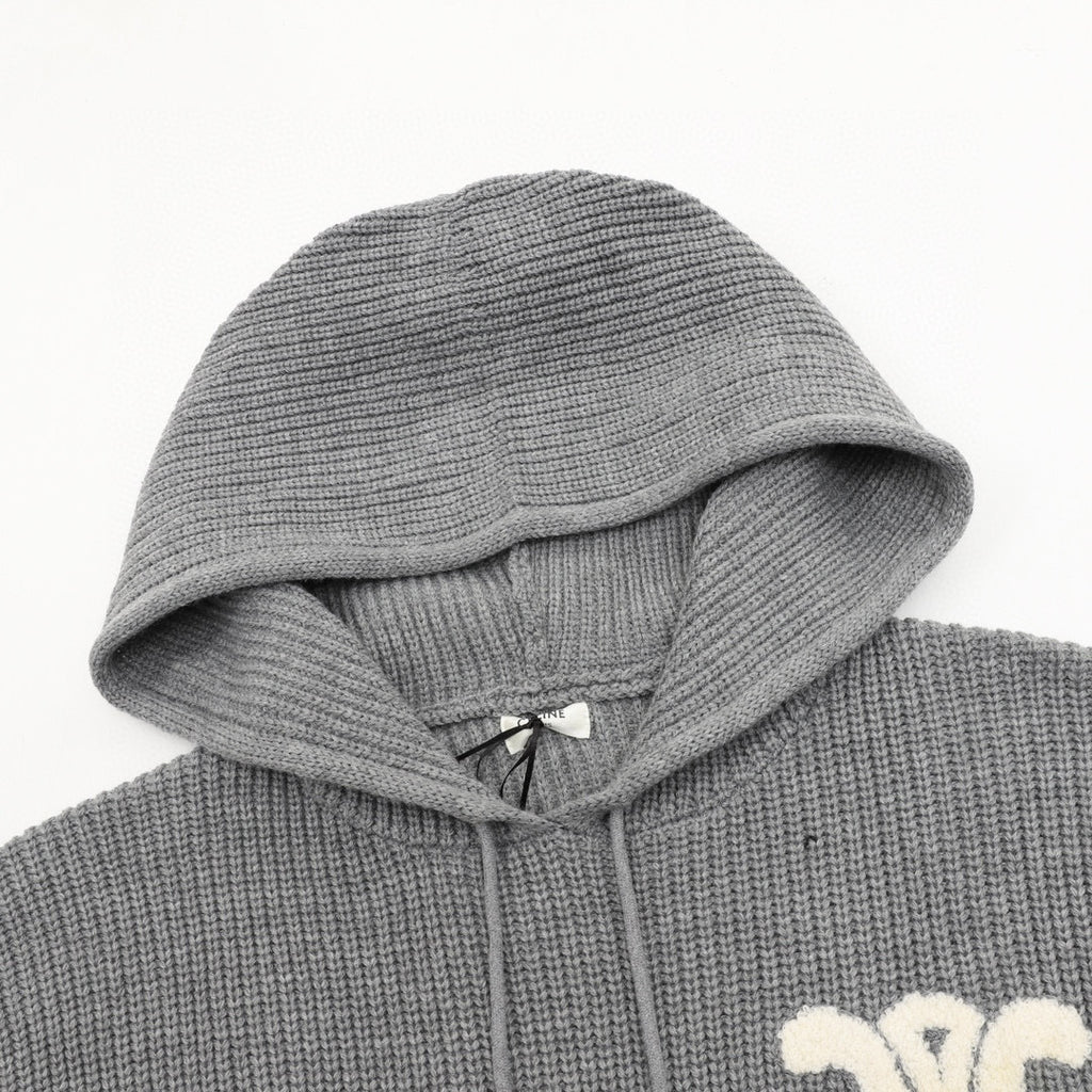 Celine Arc de Triomphe Chenille Logo Chunky Knit Hoodie