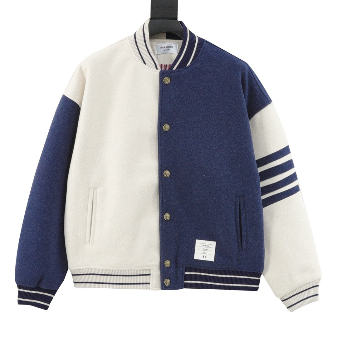 Thom Browne Women's & Men's Navy & White Split 4-Bar Varsity Jacket