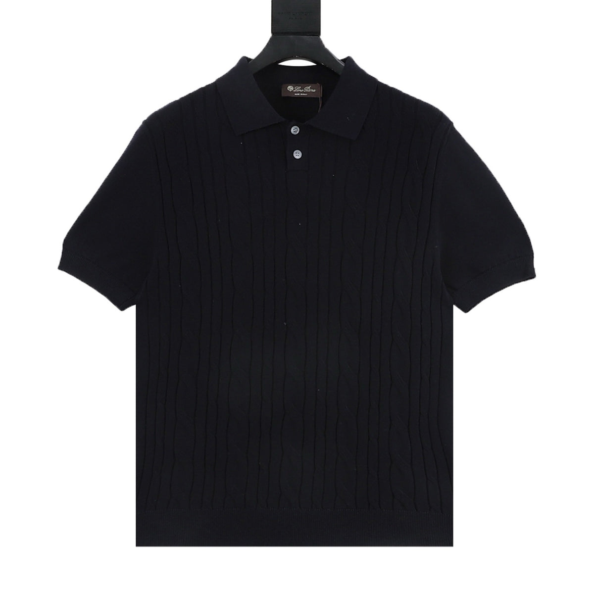 Loro Piana Women's Men's Black Cable-Knit Short-Sleeve Polo Shirt