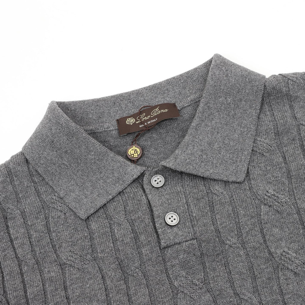 Loro Piana Women's Men's Grey Cable-Knit Short-Sleeve Polo Shirt