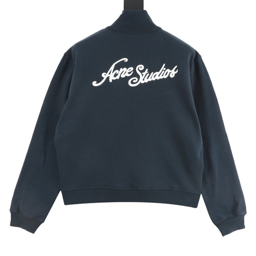 Acne Studios Tonal Script Embroidery Zip Jacket — Black