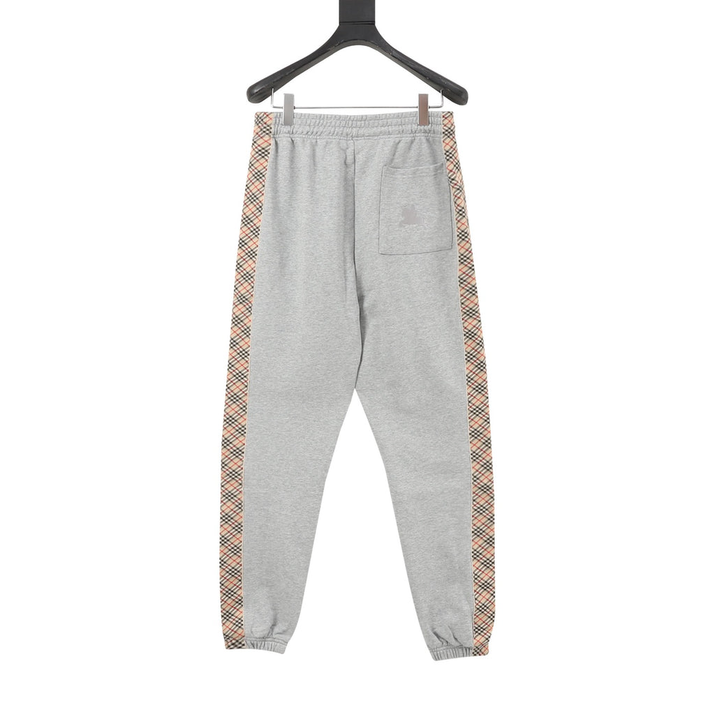 Burberry Women's & Men's Heather Grey Check Detail Drawstring Sweatpants