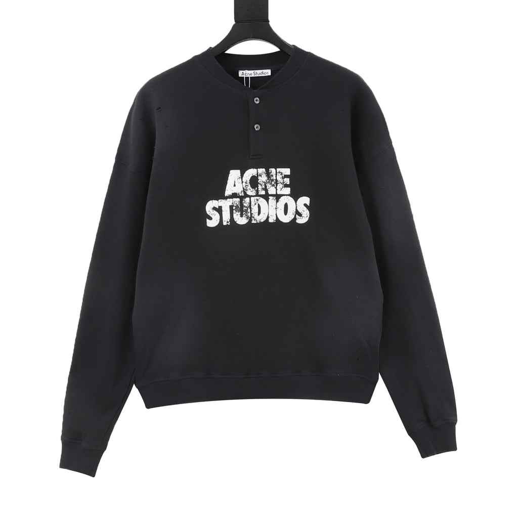 Acne Studios Women's Men's Black Logo Henley Sweatshirt