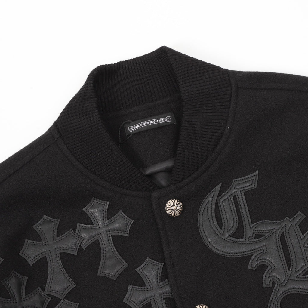 CH Leather-Sleeve Varsity Jacket with Cross Patch Logo