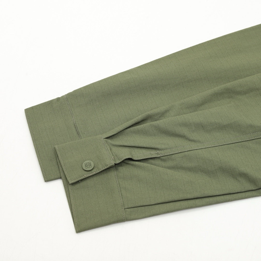 LOEWE Women's & Men's Olive Green Anagram Logo Collared Zip-Up Jacket