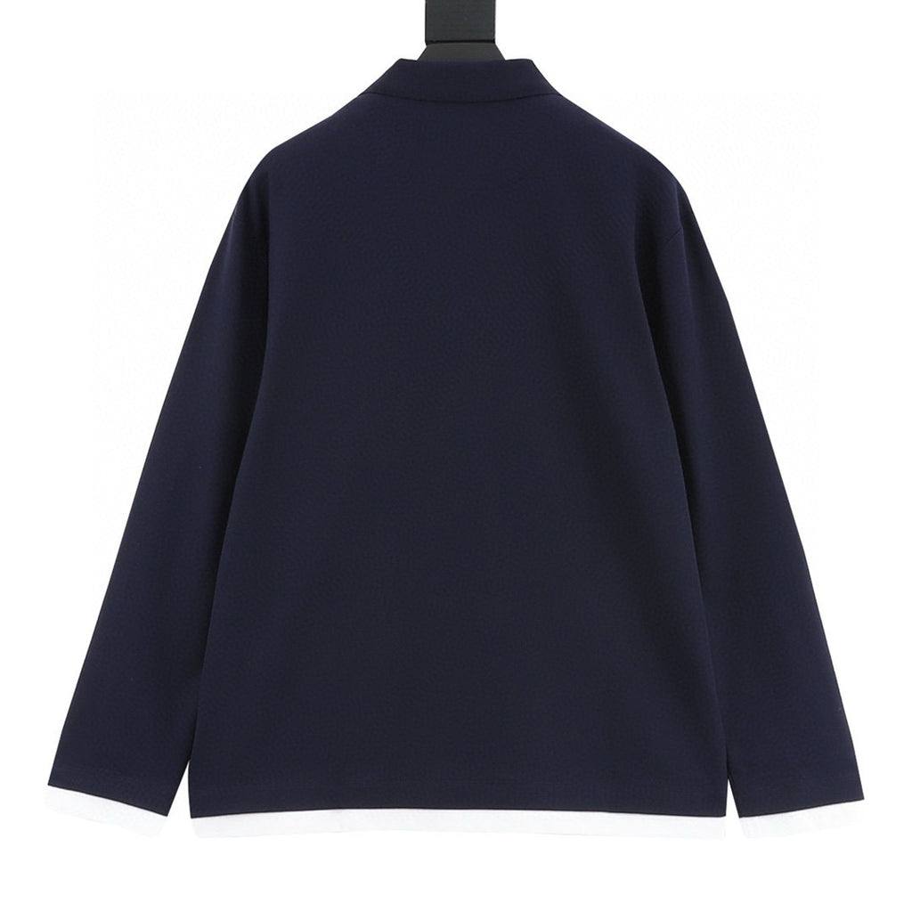Prada Faux-Layered White Cuff Piqué Cotton Long-Sleeve Polo Shirt