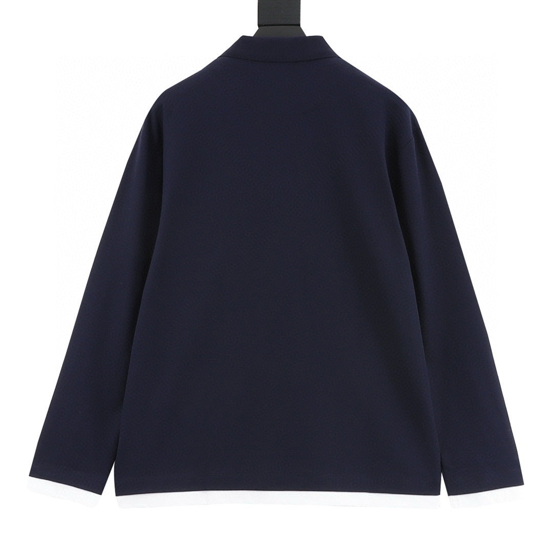 Prada Faux-Layered White Cuff Piqué Cotton Long-Sleeve Polo Shirt