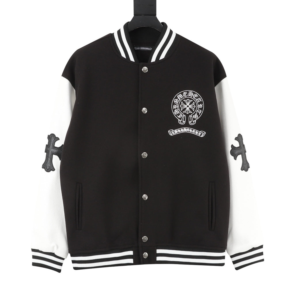 Chrome Hearts Women's Men's Black and White Horseshoe Logo Varsity Jacket