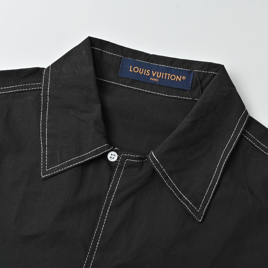 Louis Vuitton Stitched Dice Patch Short-Sleeve Shirt in Black