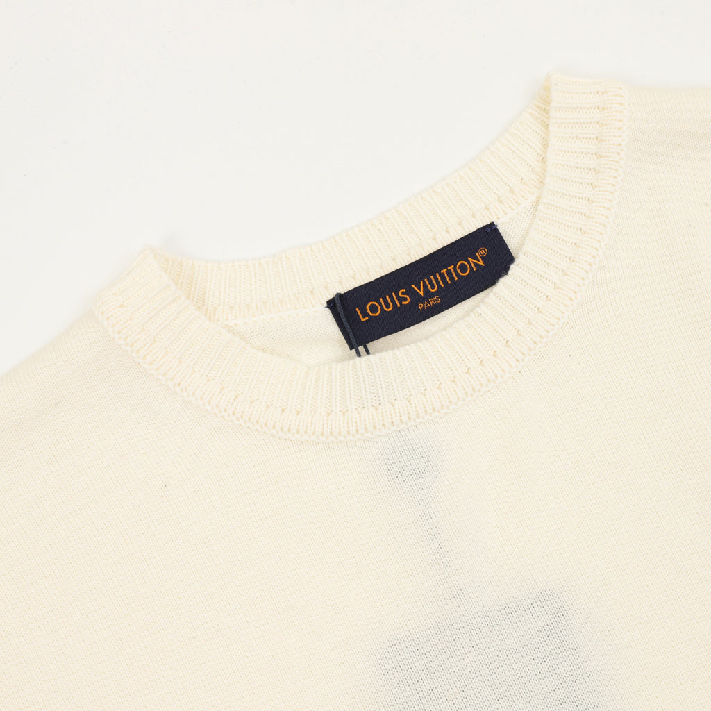 Louis Vuitton Logo Print Knit Short-Sleeve T-Shirt in Cream