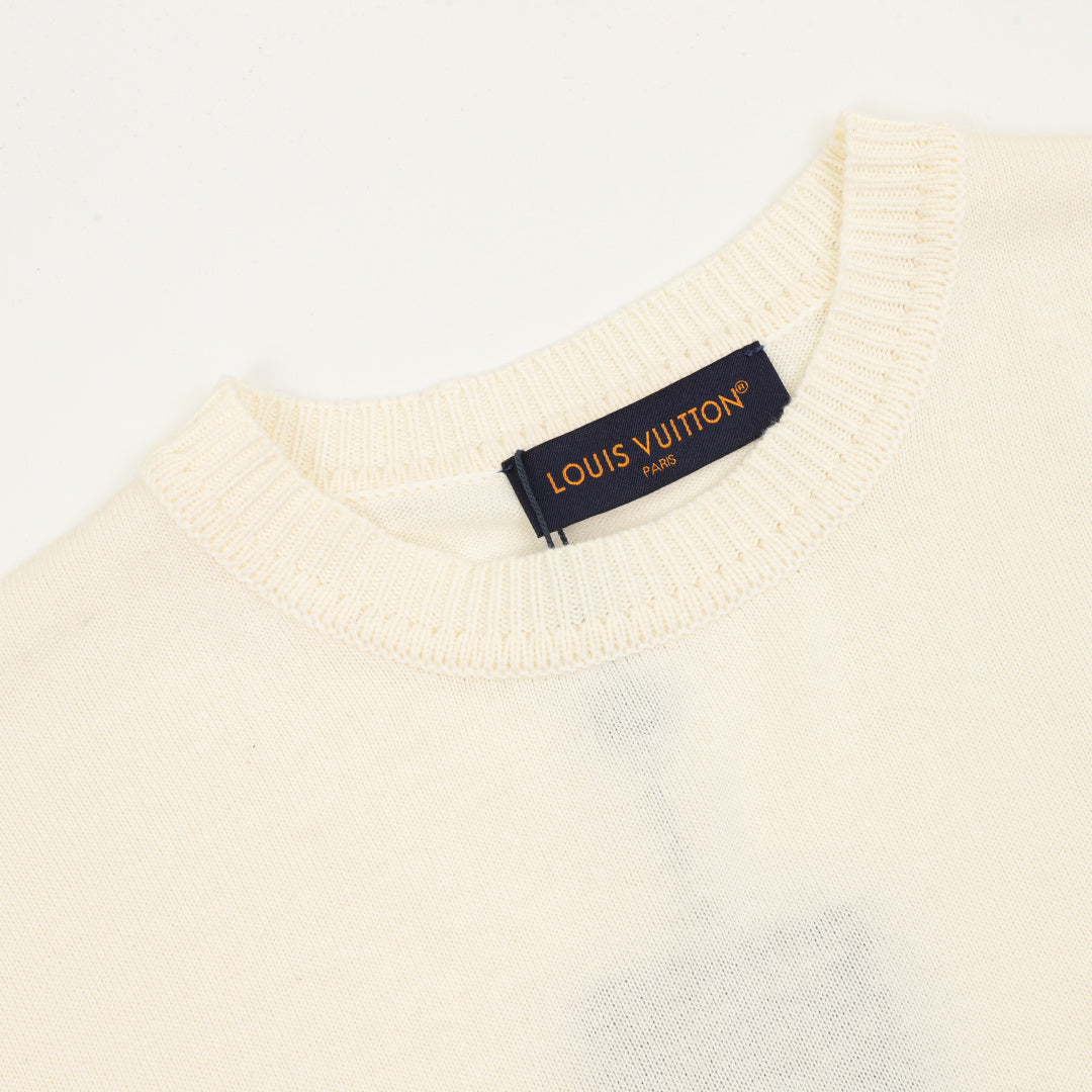 Louis Vuitton Logo Print Knit Short-Sleeve T-Shirt in Cream