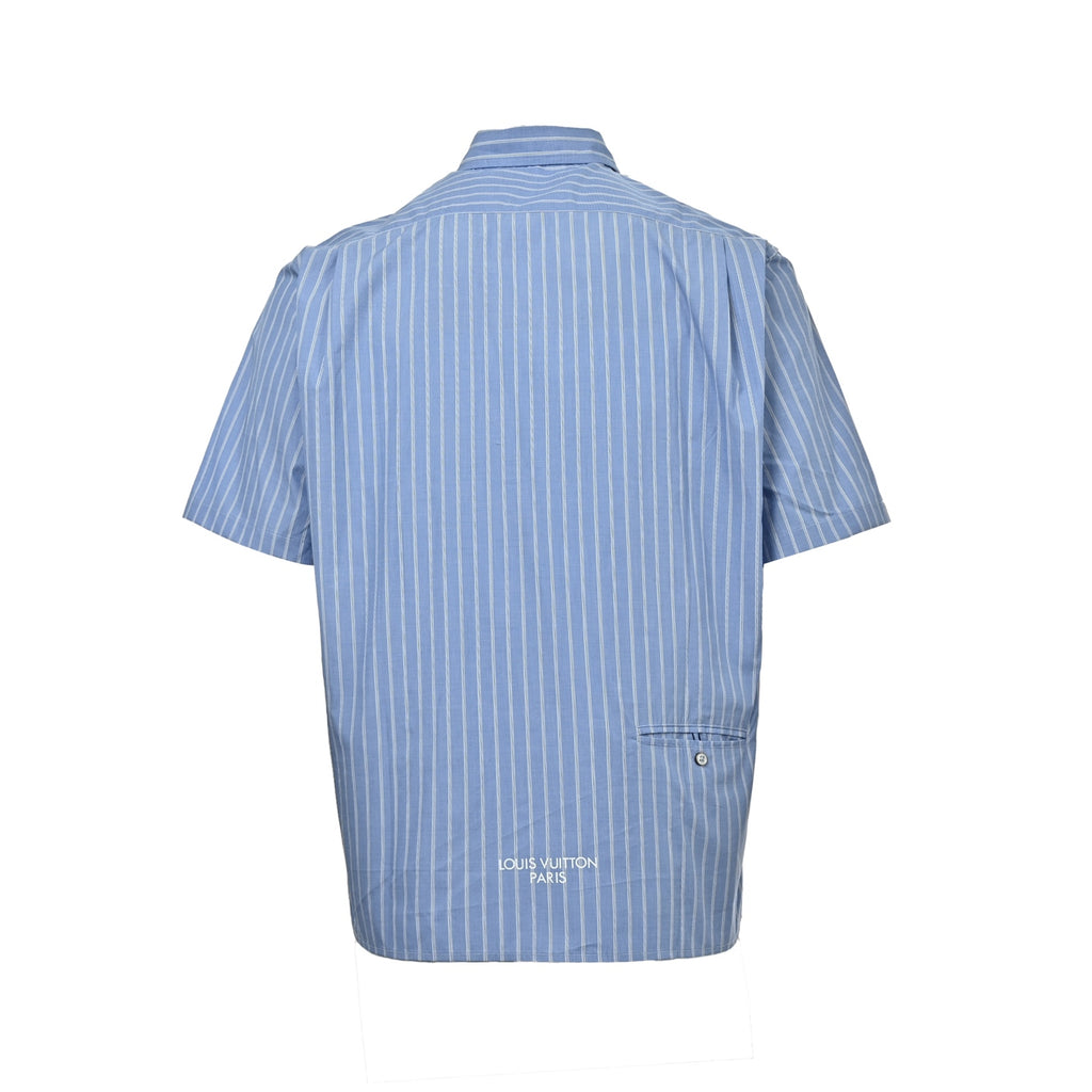 Louis Vuitton Striped LVM Print Short-Sleeve Shirt in Blue