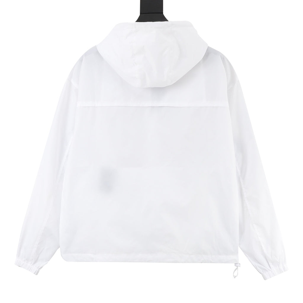Prada Women's & Men's White Triangle Logo Hooded Windbreaker