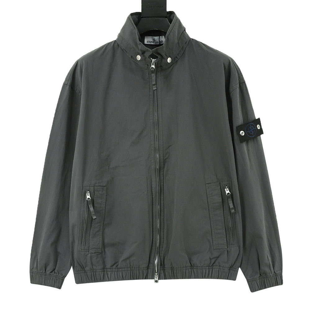 Stone Island Women's & Men's Dark Grey Compass Patch Stand-Collar Zip-Up Jacket