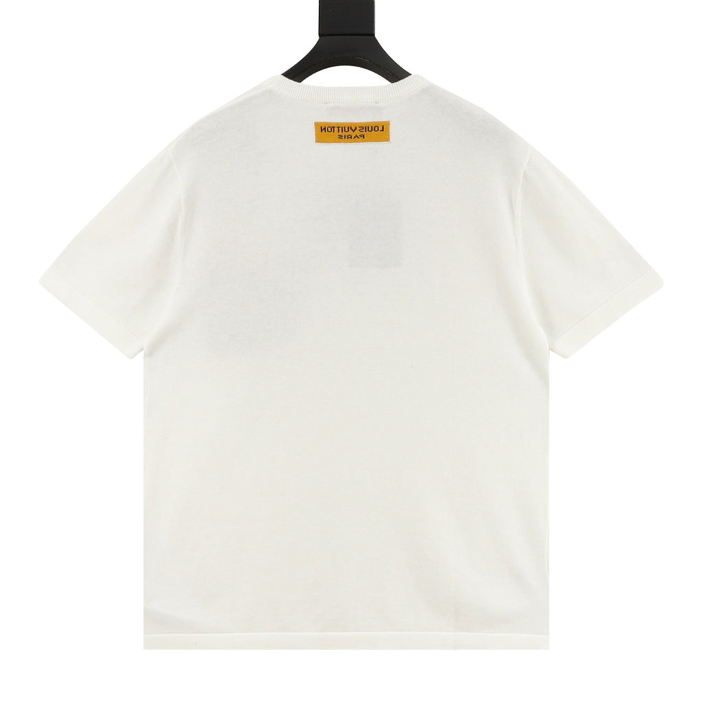 Louis Vuitton Cartoon Paper Plane Embroidered Short-Sleeve T-Shirt in White