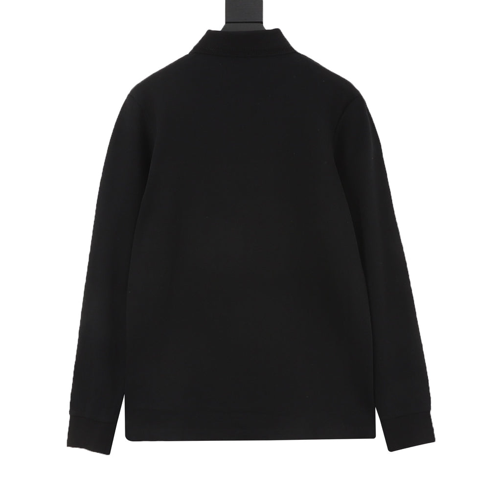 Moncler Women's Men's Black Logo Patch Long-Sleeve Polo Shirt