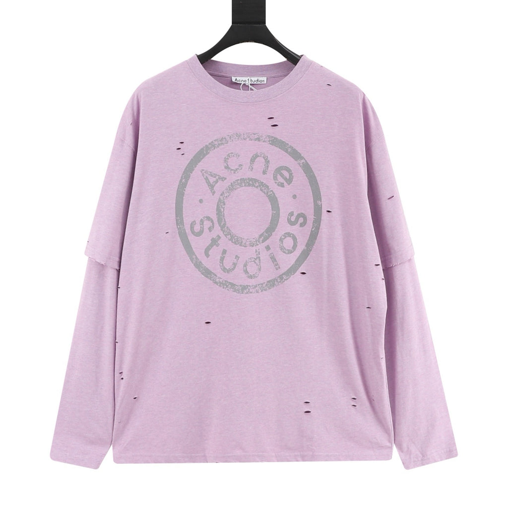 Acne Studios Women's Men's Light Purple Distressed Layered-Look Long-Sleeve T-Shirt