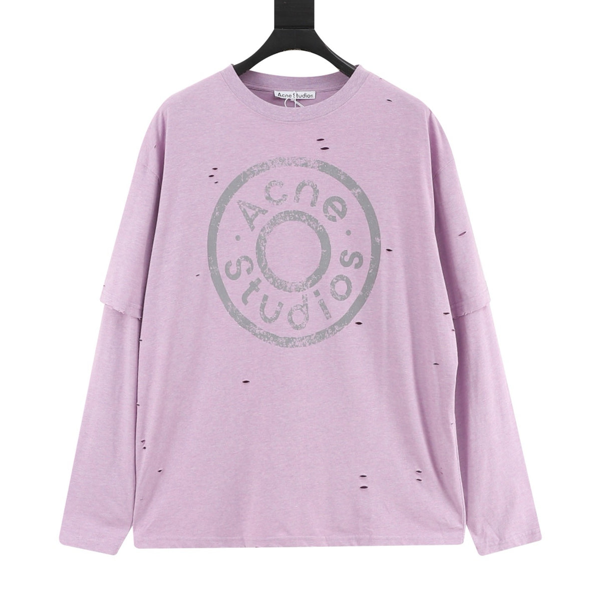 Acne Studios Women's Men's Light Purple Distressed Layered-Look Long-Sleeve T-Shirt