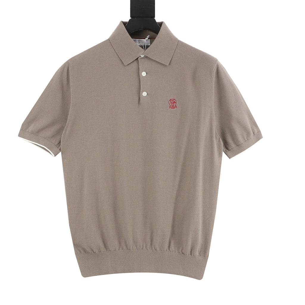 Brunello Cucinelli Solid Color Embroidered Logo Polo Shirt