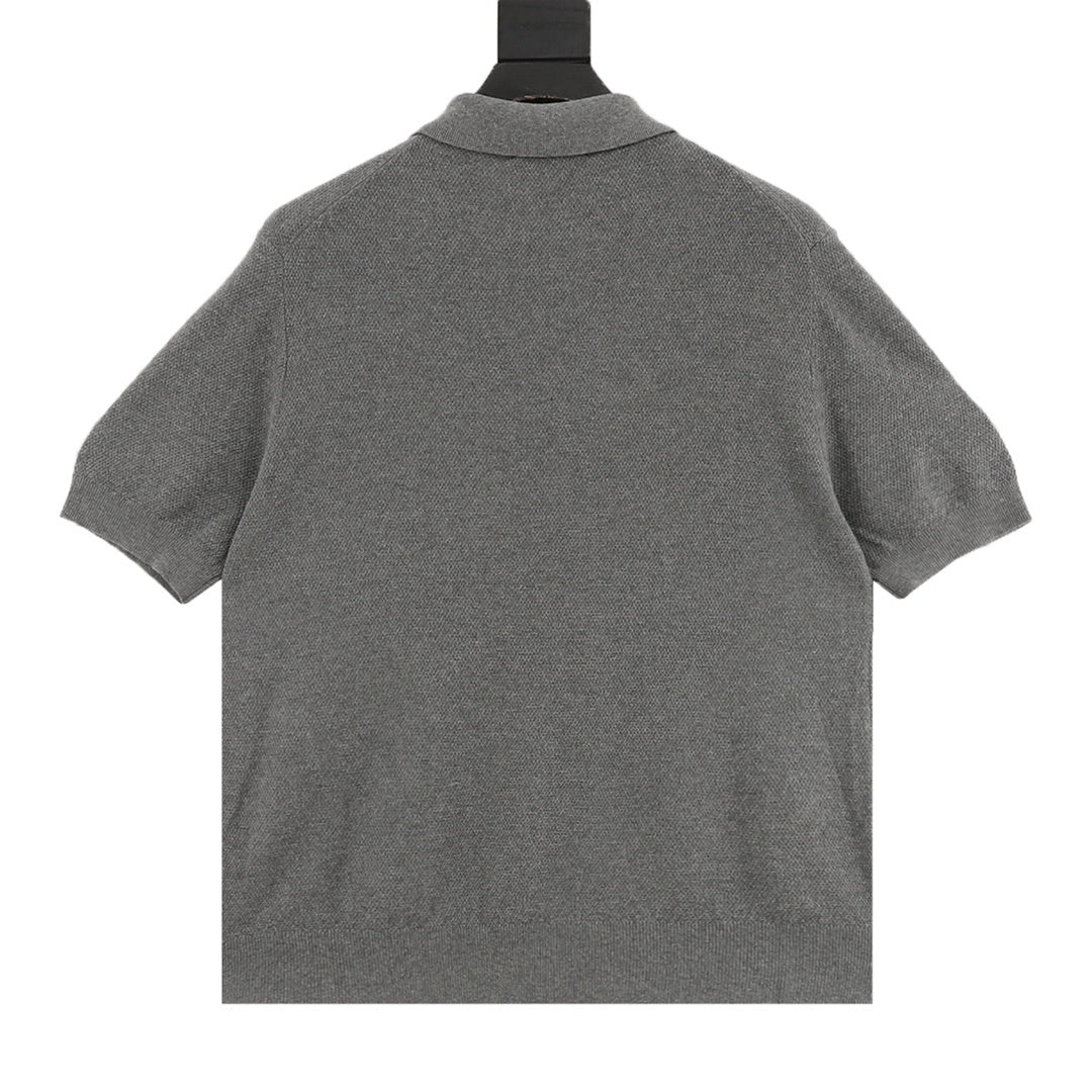 Dior Christian Dior Embroidered Short-Sleeve Knit Polo in Grey