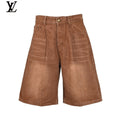 Louis Vuitton Washed Brown Pleated Denim Shorts