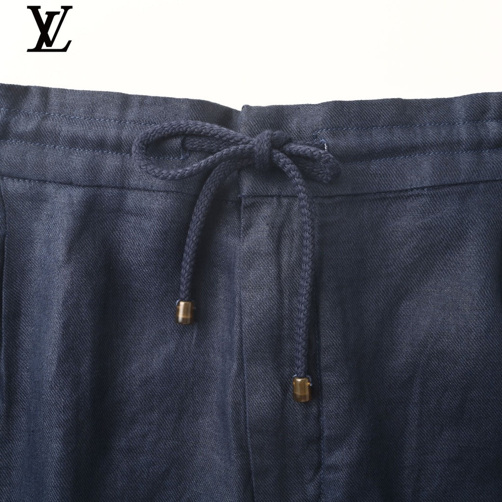 Louis Vuitton Men's Navy Linen Drawstring Shorts