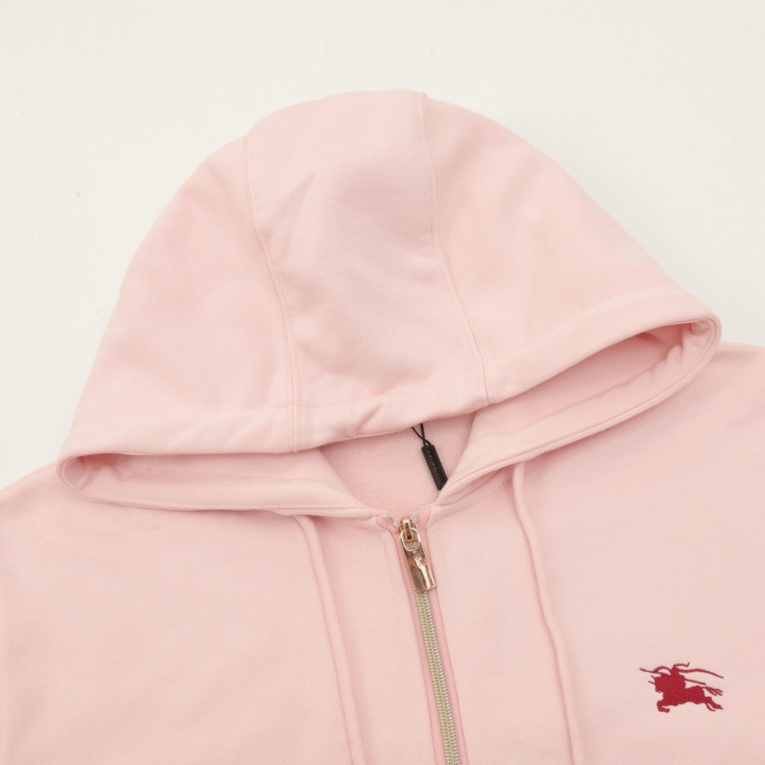 Burberry Women's & Men's Pink Equestrian Knight Logo Zip-Up Hoodie