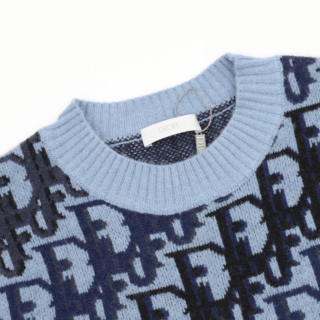 Dior Women's Men's Light Blue Oblique Jacquard Crewneck Sweater