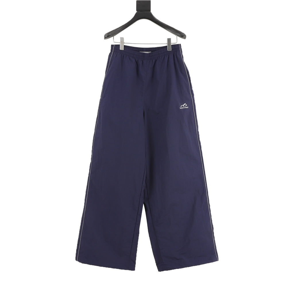 Balenciaga BLCG Bodies Athletic Pants — Navy, Wide-Leg Windbreaker