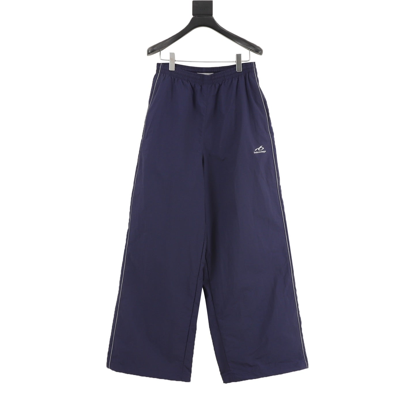 Balenciaga BLCG Bodies Athletic Pants — Navy, Wide-Leg Windbreaker