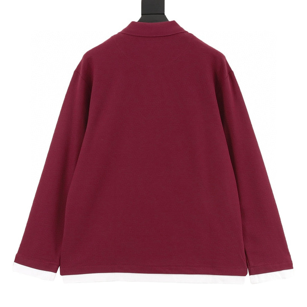 Prada Faux-Layered White Cuff Piqué Cotton Long-Sleeve Polo Shirt
