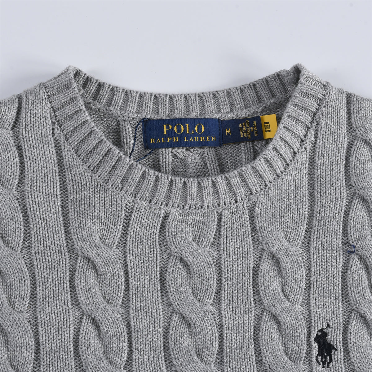 Polo Ralph Lauren Women's Men's Light Grey Cable Knit Crewneck Sweater