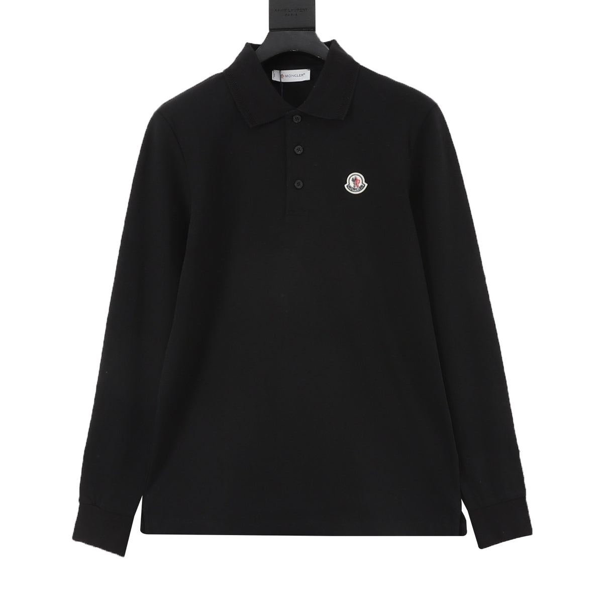 Moncler Women's Men's Black Logo Patch Long-Sleeve Polo Shirt