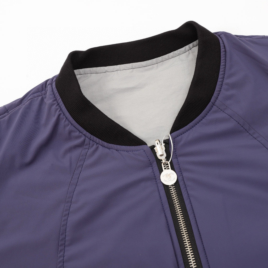 Chanel Reversible Quilted Cotton Jacket with Embroidered Slogan and Vintage-Style Zipper