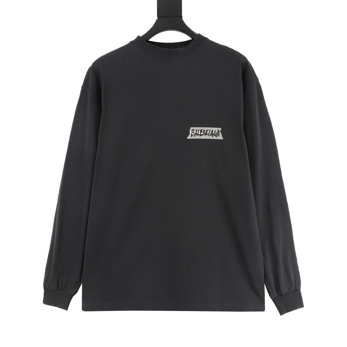 Balenciaga Masking Tape Plastisol Print Long Sleeve T-Shirt | Black Oversized Luxury Streetwear