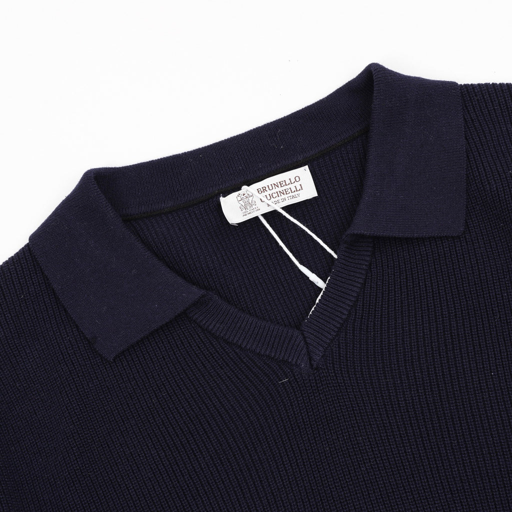 Brunello Cucinelli BC Seagull Collar Knit Short-Sleeve Polo