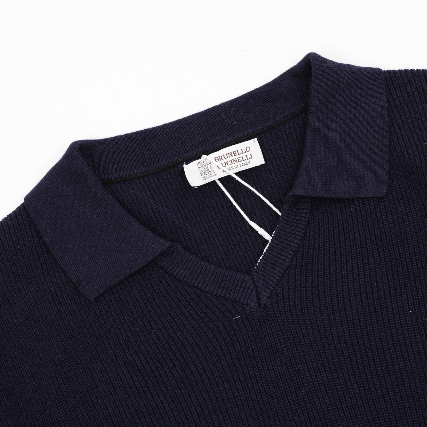 Brunello Cucinelli BC Seagull Collar Knit Short-Sleeve Polo
