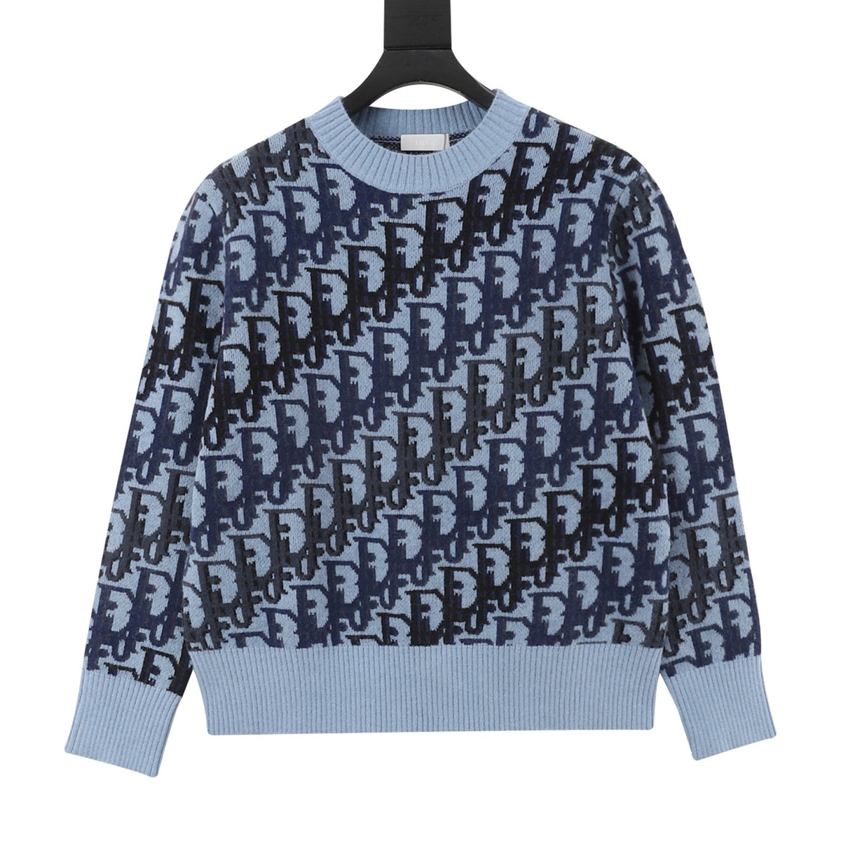 Dior Women's Men's Light Blue Oblique Jacquard Crewneck Sweater